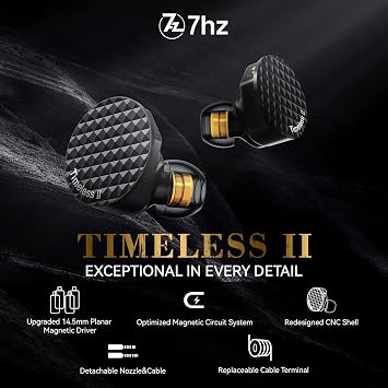 Linsoul 7Hz Timeless II Upgraded 14.5mm Planar Magnetic Driver IEM | in Ear Monitor, Wired Earbuds, with Tunable Nozzle and 7N OCC IEM Cable for Musician Audiophile