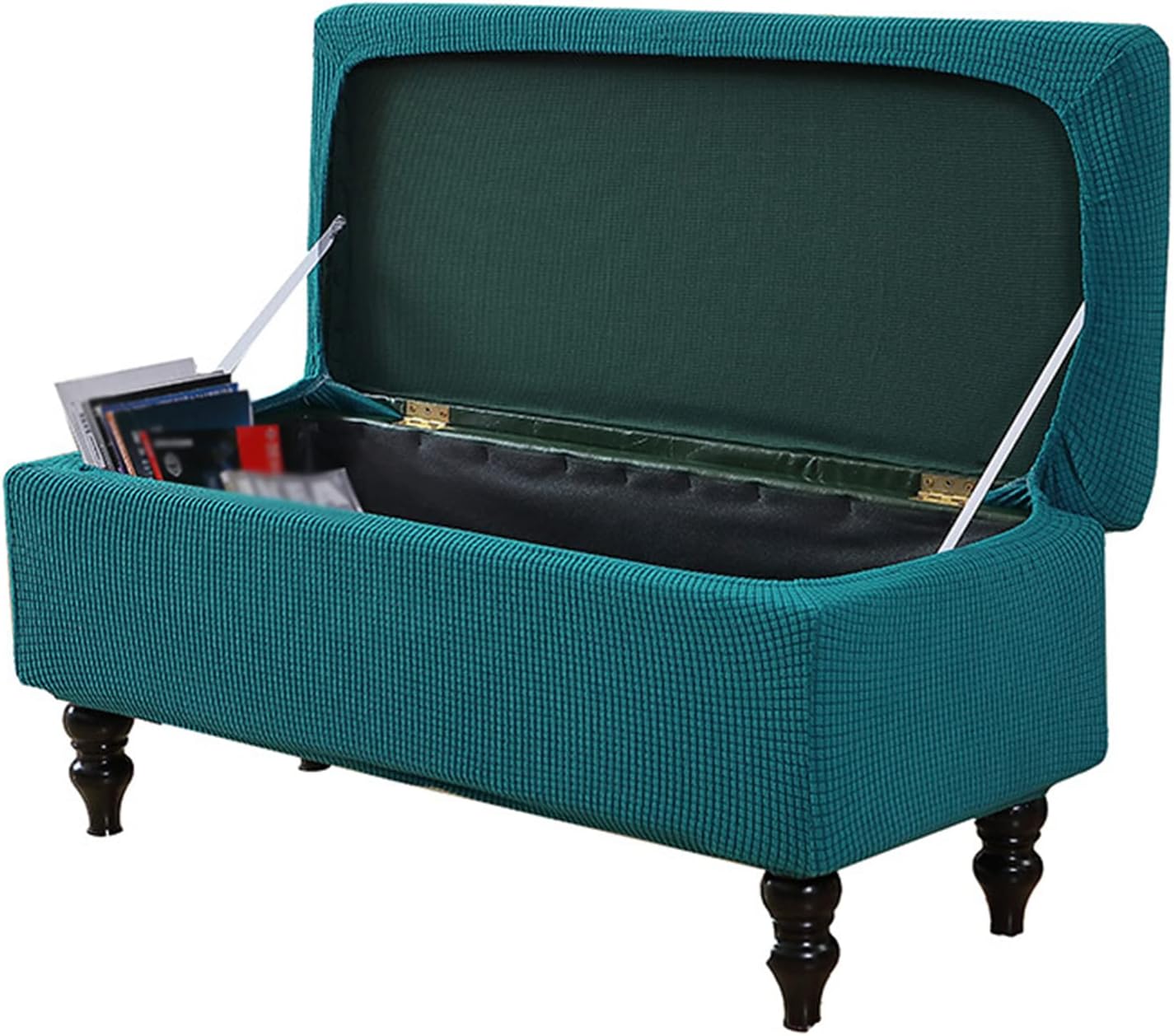 Stretch Storage Ottoman Cover Rectangle, Ottoman Slipcover Soft Removable Washable Footstool Slipcover Elastic Footstool Protector for Cats Dogs -Water Blue-Large