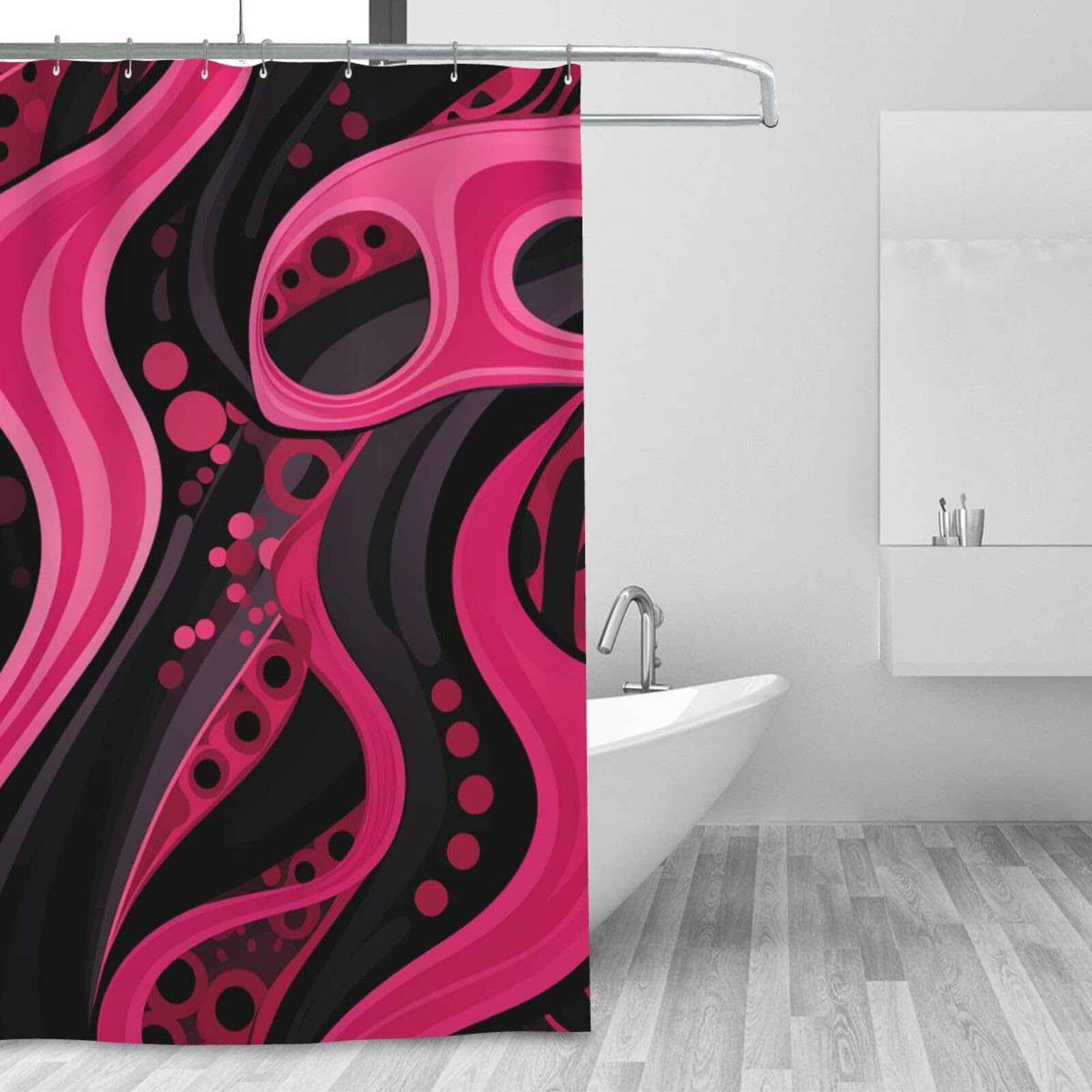Rideau de douche d'hiver noir et rose 183x183 cm avec 12 crochets
