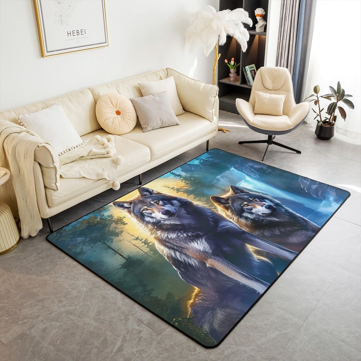 Manfei Wolf Kids Area Rug Wild Animal Theme Floor Mats Rugs
