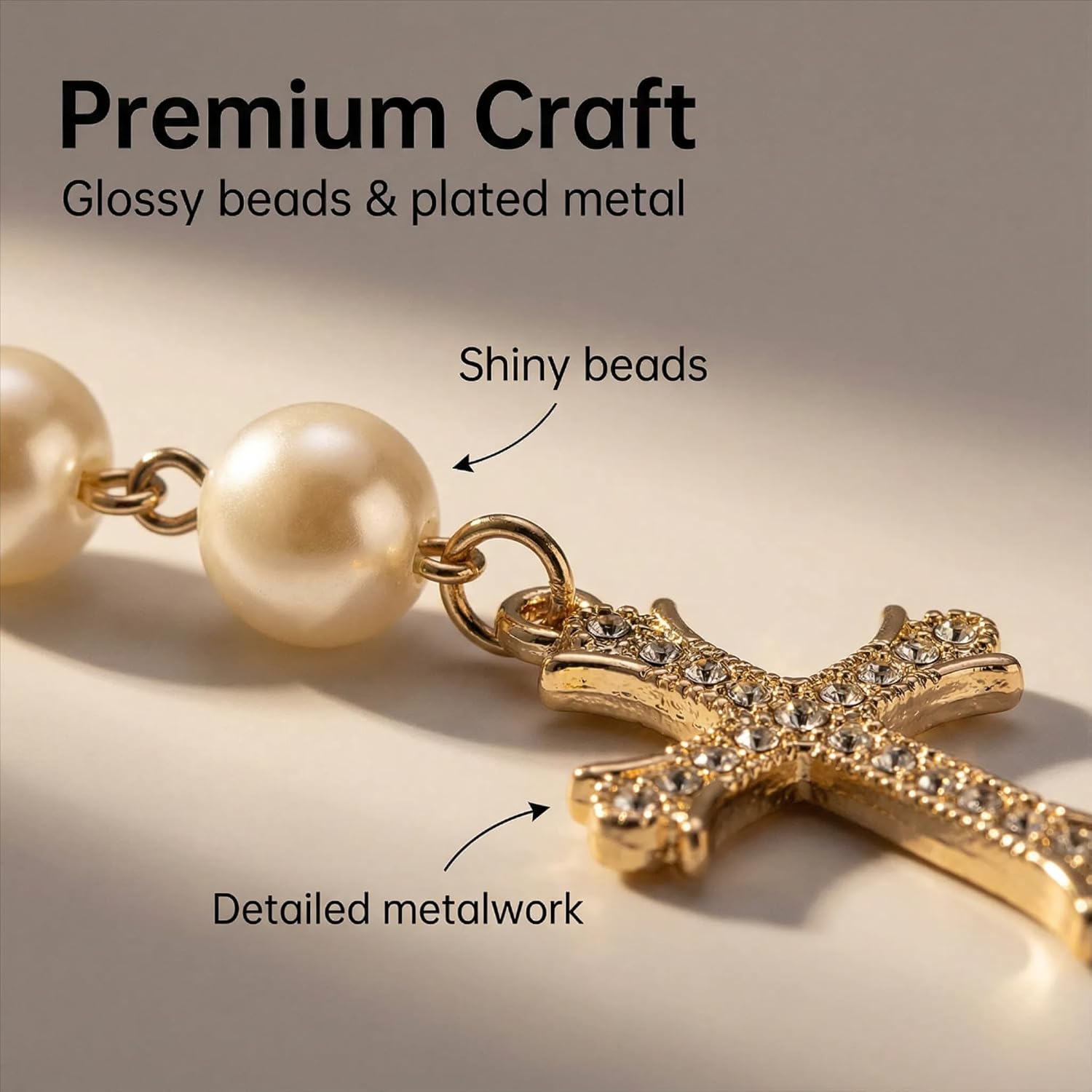 Car Rosary for Rearview Mirror, Evil Eye Rearview Car Medal and Cross Hanging Accessories for Mirror Interior Decors for Women Men (Cross-golden)