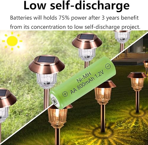 Miniatura 7 de Baterías recargables NiMH AA de 800 mAh de 1.2 V, paquete de 12 baterías recargables dobles A para luces solares, tira de luces de camino, ratón,