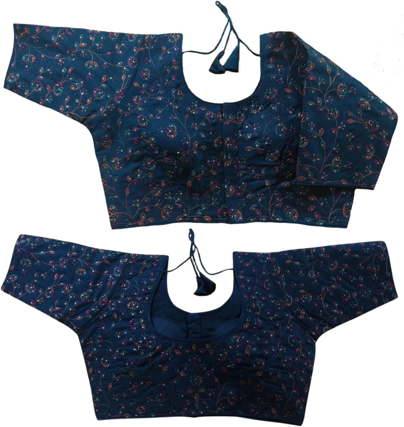 Vihu Fashion Women's Sequence Multi Embroidered U Neck Half Sleeve Readymade Saree Blouse Indian Ethnic Designer Stitched Women's Readymade Half Sleeve Blouse Readymade Blouse for Women