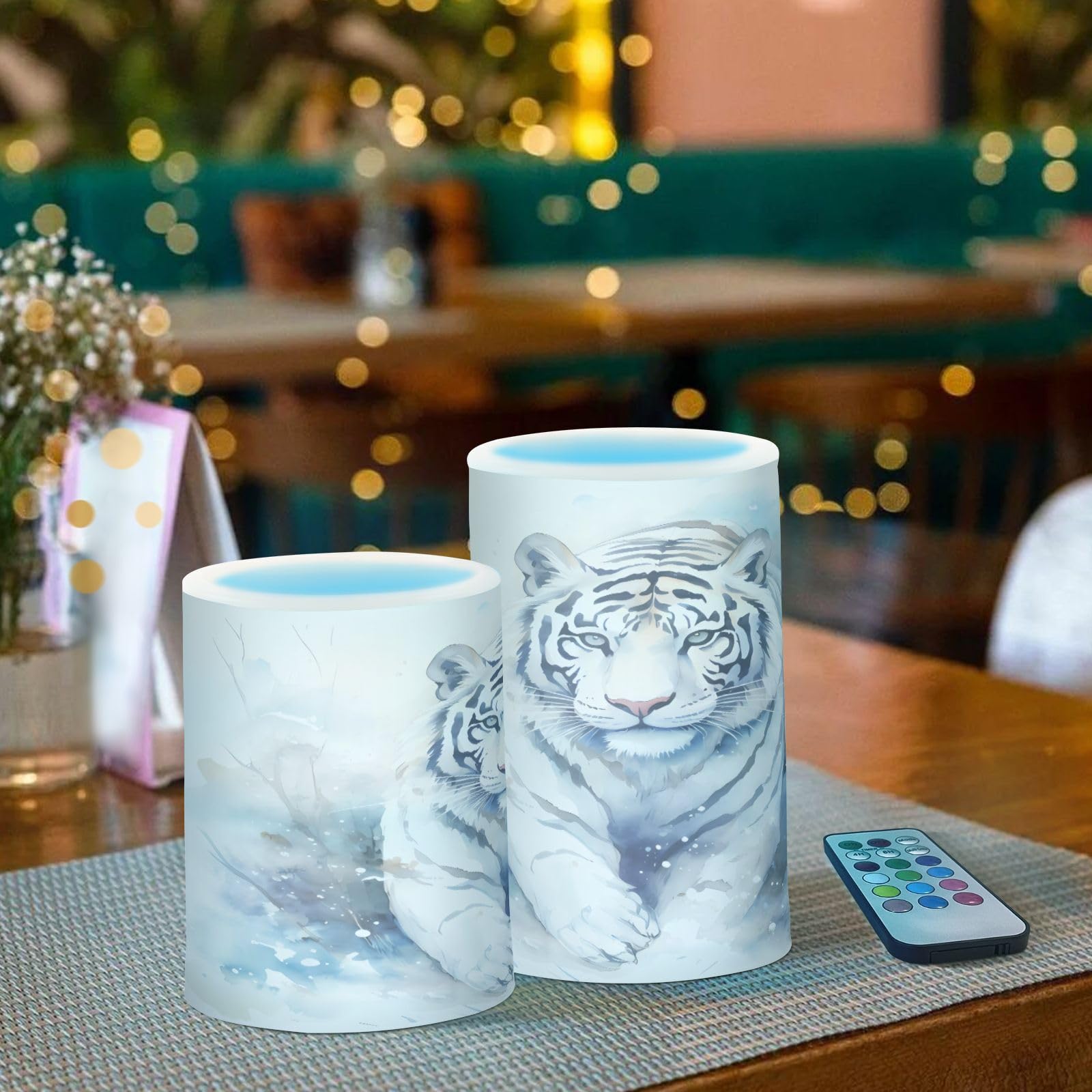 Mnsruu Flickering Flameless Candles Tiger Walk LED Candles with Remote Timer Set of 2 Battery Operated Candle Home Decoration — view 3