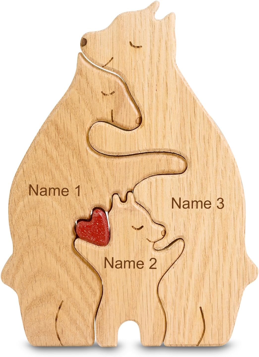 Personalized Christmas Wooden Bear Puzzle - Custom Sculpture with 2-6 Family Names Pieces Home Decor Gift for Mom Dad