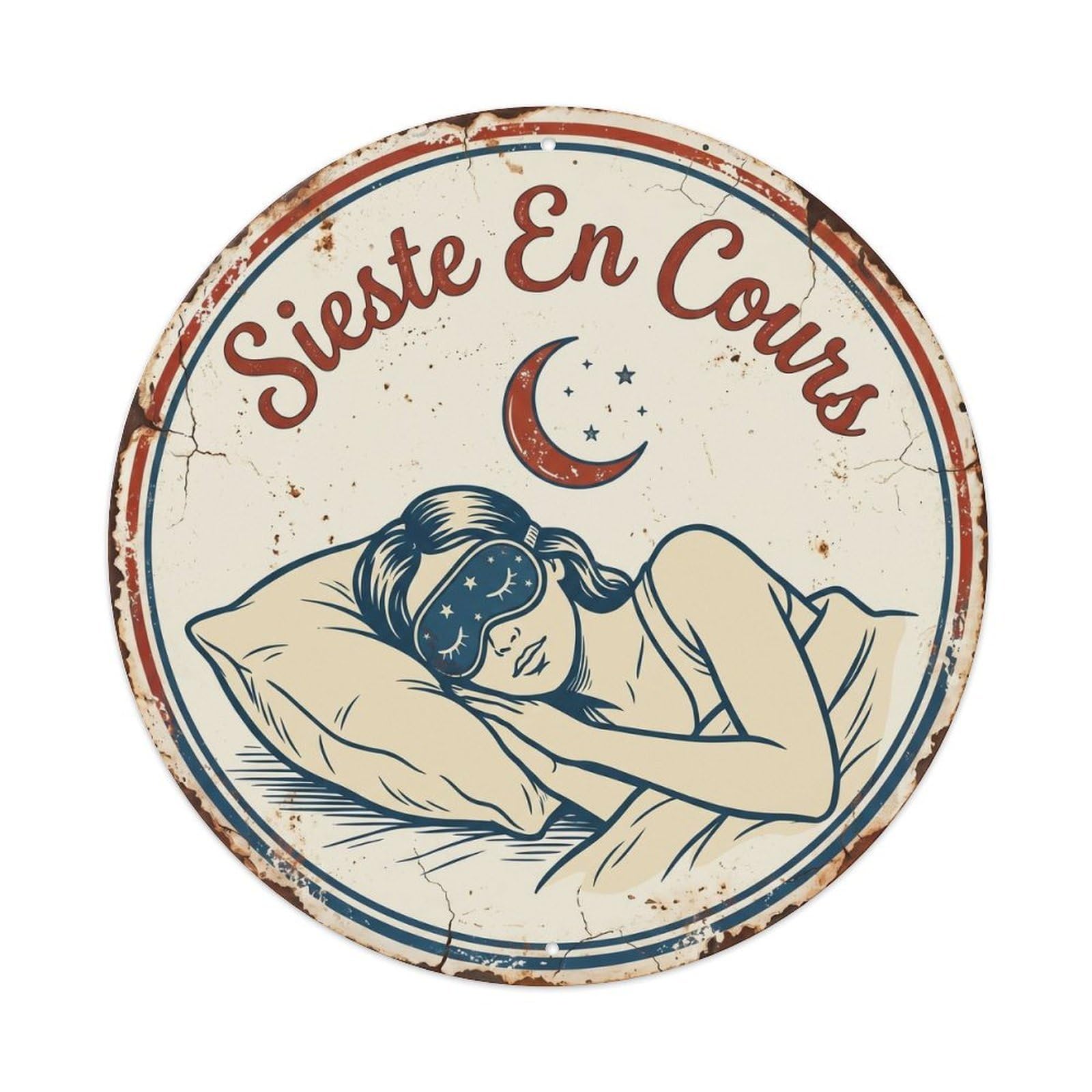Sieste En Cours Nap Bedroom Door Sign Enamel Metal Tin Sign