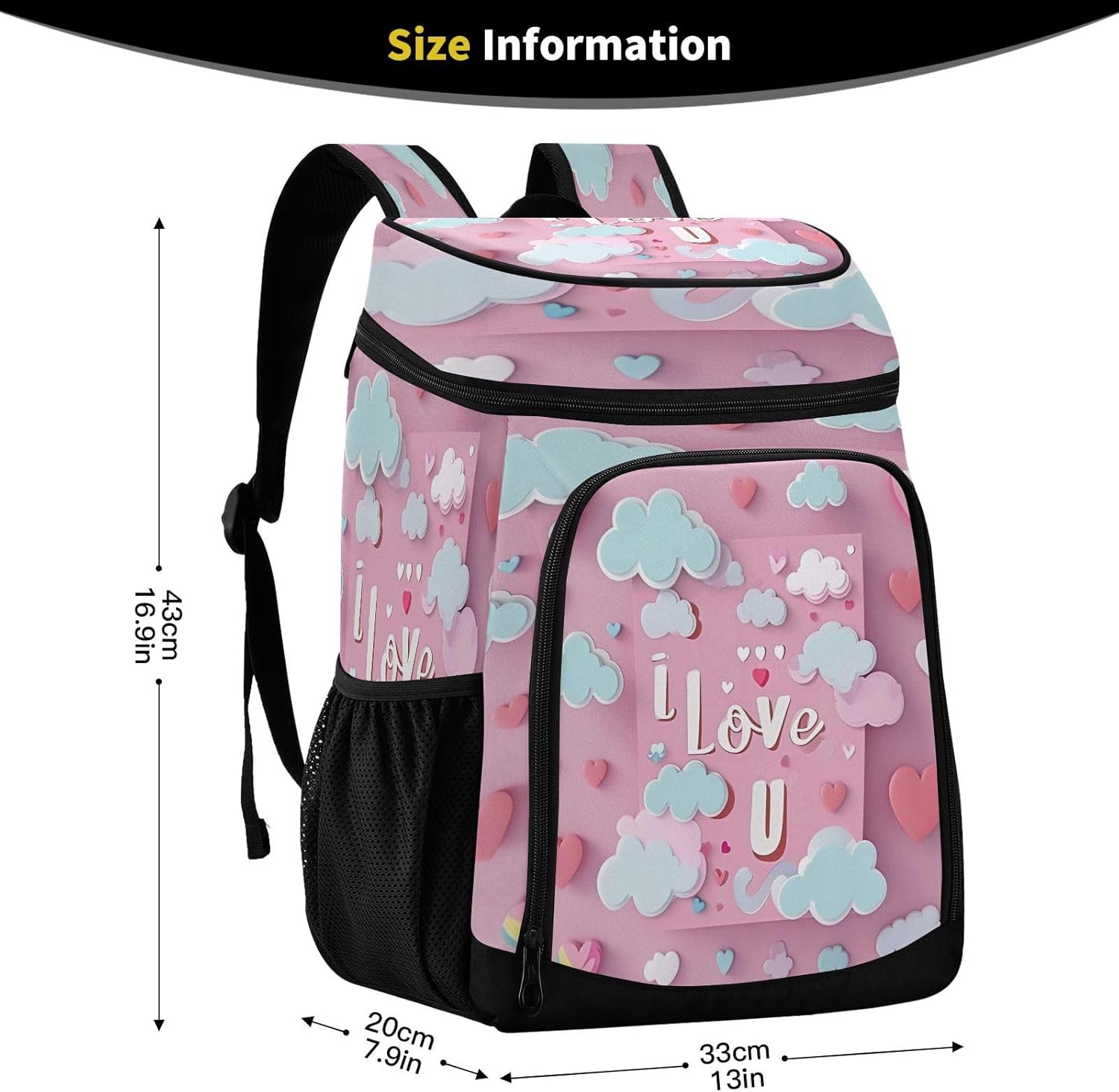 Pink Love Cooler Backpack 36 Cans Leakproof Waterproof Backpack Cooler Bag Beach Accessories Travel Camping Fishing Backpack for Women Men