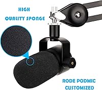 Vista 3 de PodMic - Cubierta de espuma con filtro pop, cubierta de viento para micrófono, personalizada para micrófono de podcasting Rode PodMic para bloquear