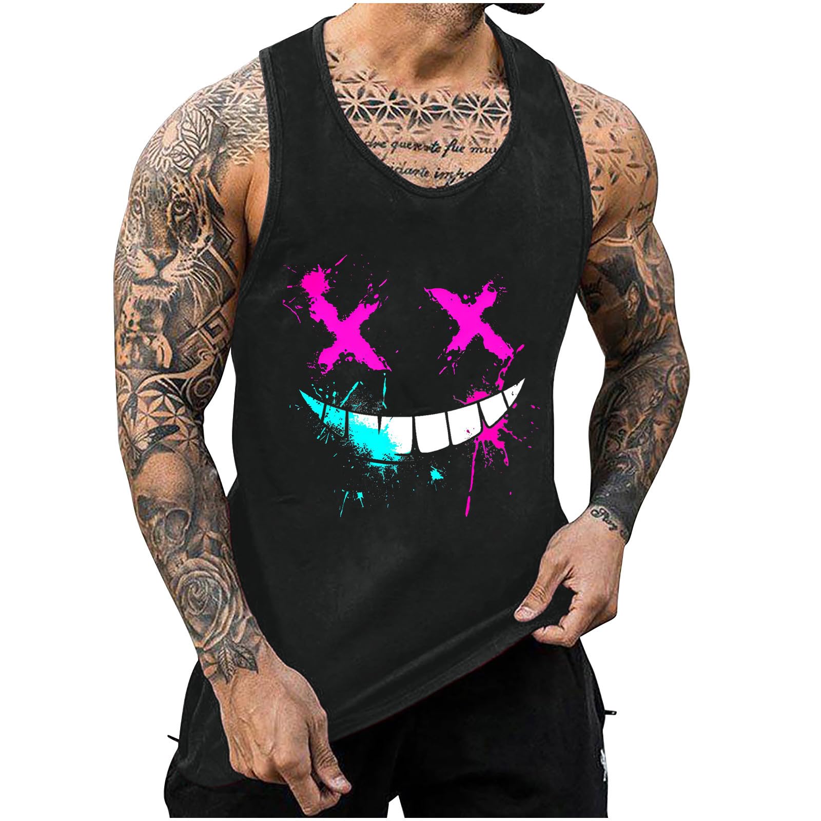 KOG Tank Top Herren Sport Tanktop Sommer Unterhemd Ärmelloses Tshirts Mode Motiv Oberteil Mode Baumwolle Tshirt Junge Tee Leicht Sportshirt Casual Shirts Schwarz L