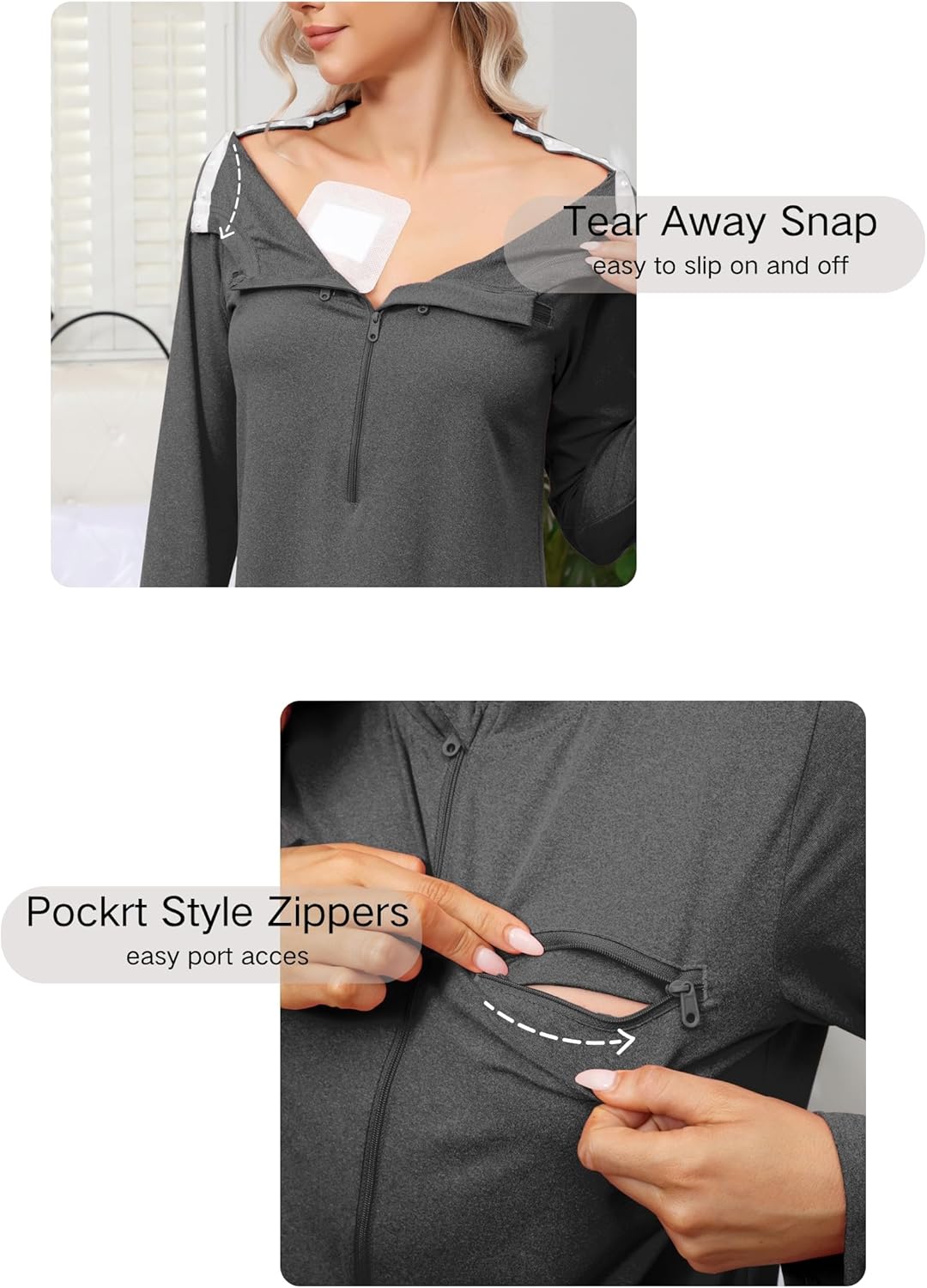Women Chemo Shirts for Port Access 2-Side Snap Shoulder Surgery & Dialysis Recovery Shirts, Lightweight & Breathable - Image 4
