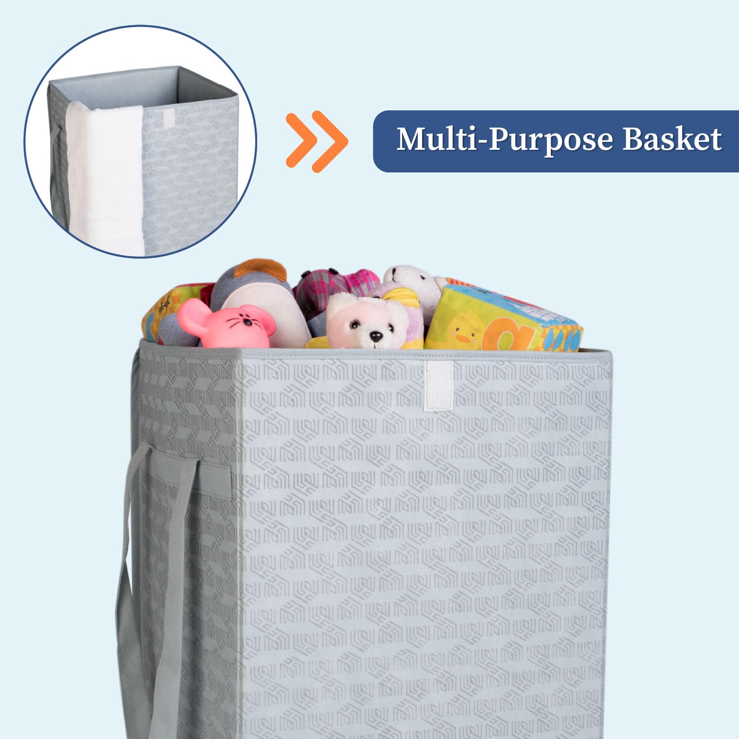 Homestrap Printed Non-Woven Laundry Basket with Lid and Handle – 50L Foldable Cloth Storage Hamper for Clothes, Towels, Toys, Shoes | Collapsible Organizer for Bedroom, Bathroom & More (Grey) 4