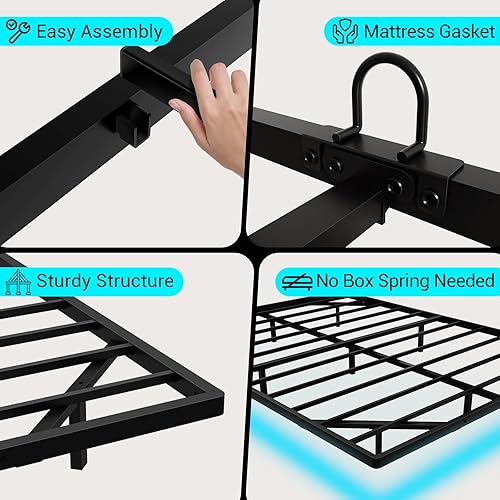 Miniatura 7 de Base de cama de metal flotante tamaño Queen con luces LED inteligentes y estación de carga, base de cama de plataforma de metal, no necesita somier,