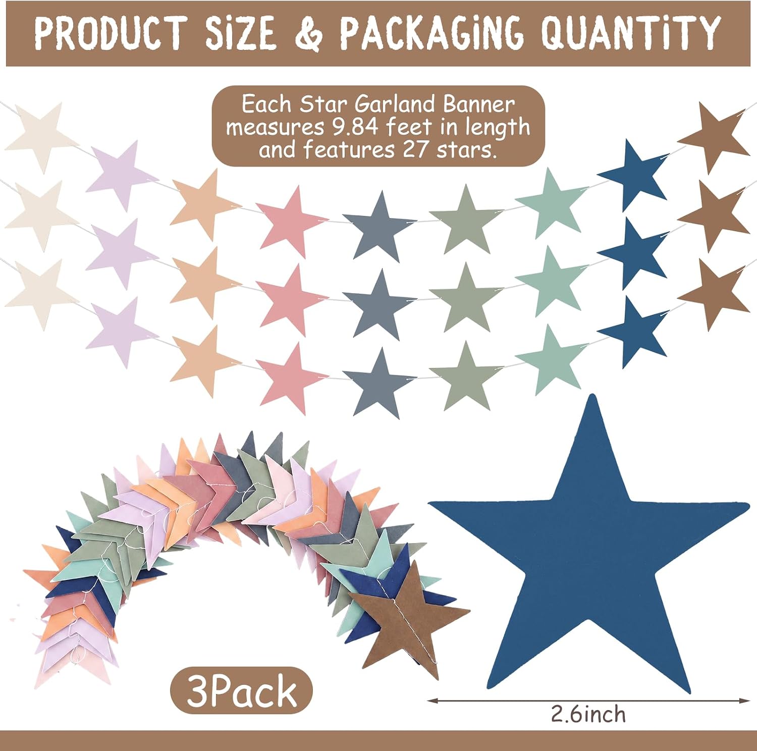 Tenceur 3 Pcs Boho Classroom Decor Total 30ft Star Garland Star Streamers Hanging Banner Backdrop for Teacher Classroom Nursery Office Back to School Chalkboard Wall Decor First Day of School Supplies