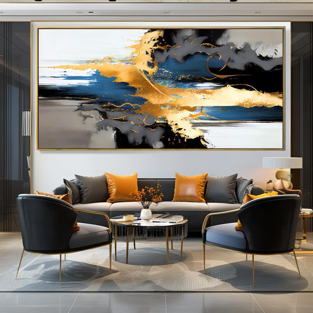 Wall Art Abstract Wall Art Prints Canvas Painting Black Yellow Blue Modern Large Artwork for Living Room Bedroom Office Home Decor 30"x60" with Framed
