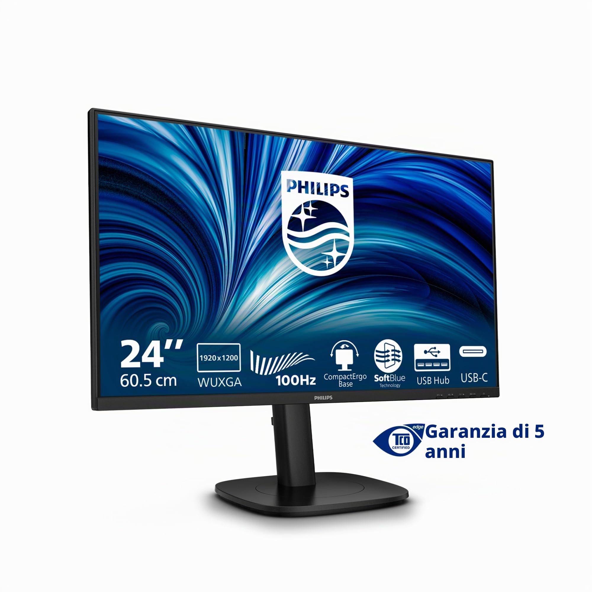 Philips Monitor 24B2N3200D 24 pollici 1920x1200, WUXGA, 100Hz, IPS Panel, 4ms GtG, USB Hub Speakers, Height Adjustment, (HDMI1x 1.4 DP 1x 1.2) Nero