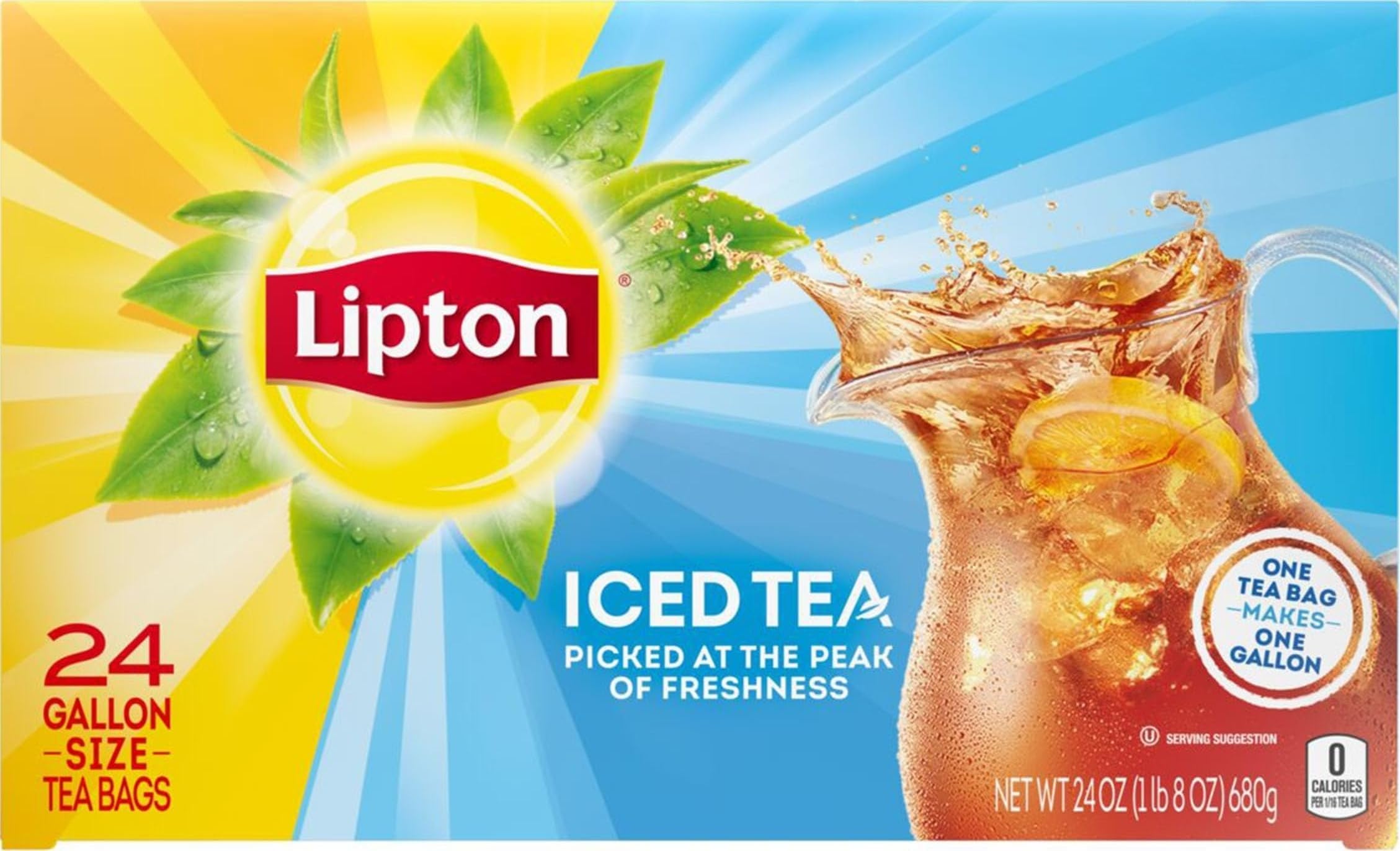 Lipton Unsweetened Iced Tea Bags, Gallon-Sized Zero Calories, 24 Total Tea Bags