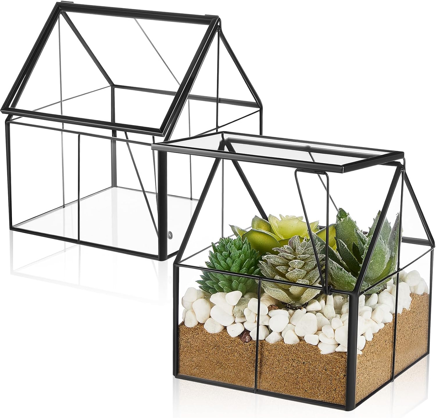 Set of 2 Mini Glass Terrarium Planter with Lid, Small Greenhouse Terrarium Jar, Glass Container Pot, Tabletop Succulent Small Cacti Air Plant Planter for Indoor Home Garden Office Decor