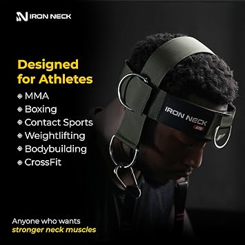 Iron Neck , Versatile Neck Exerciser, Strengthener and Trainer with Adjustable Head and Chin Strap, Portable Head Harness for Weight Lifting, Home and Gym Use