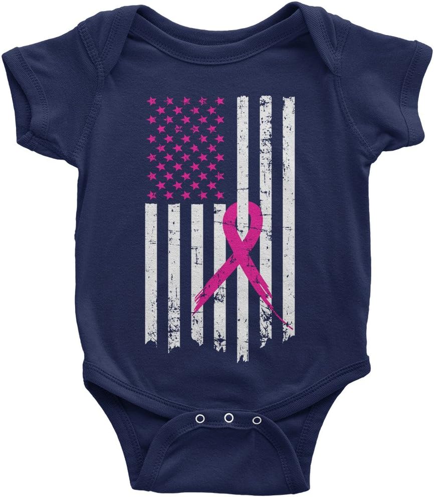 Threadrock Baby Pink Ribbon Breast Cancer Awareness Flag Infant Bodysuit