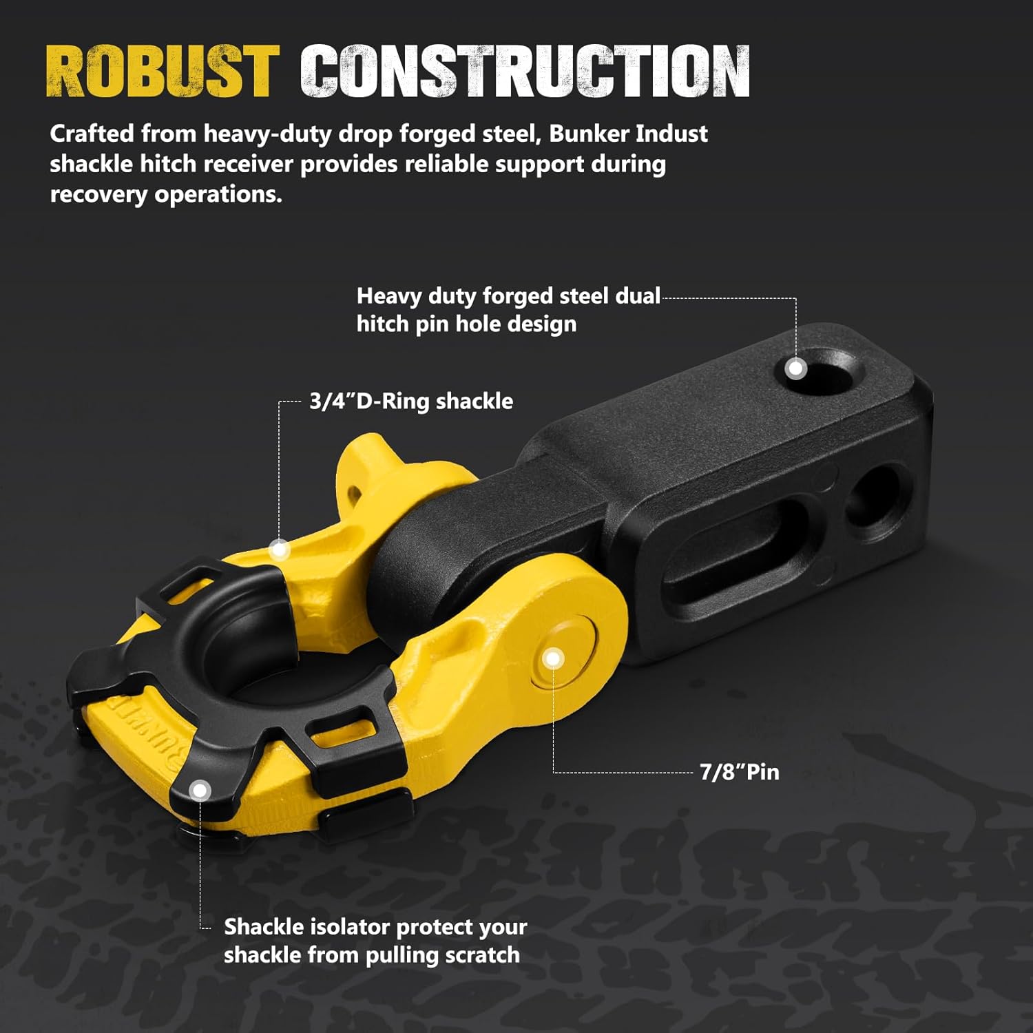 BUNKER INDUST 3/4in×20ft Kinetic Recovery Rope with 2 Soft Shackles Kit + 3/4" D Ring Shackle w/Trailer Hitch-Fits 2" Receivers