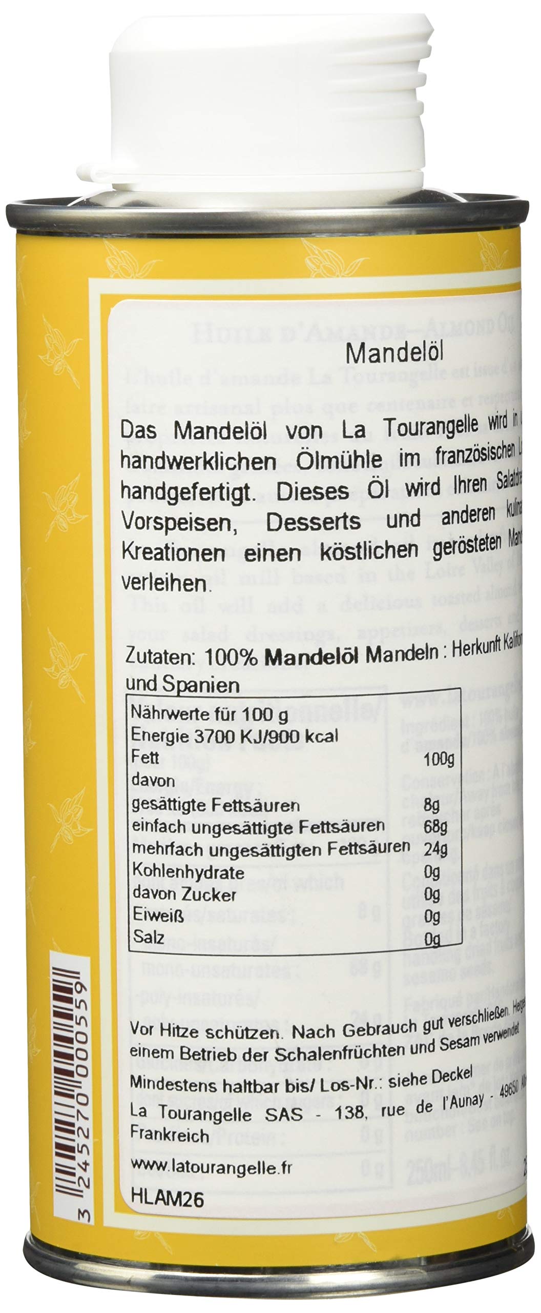 La Tourangelle – Mandelöl – Verleihen Sie Ihren Saucen und Ihrem Gebäck dank diesem Feinschmeckeröl eine besondere Note – 250 ml – 3er-Pack