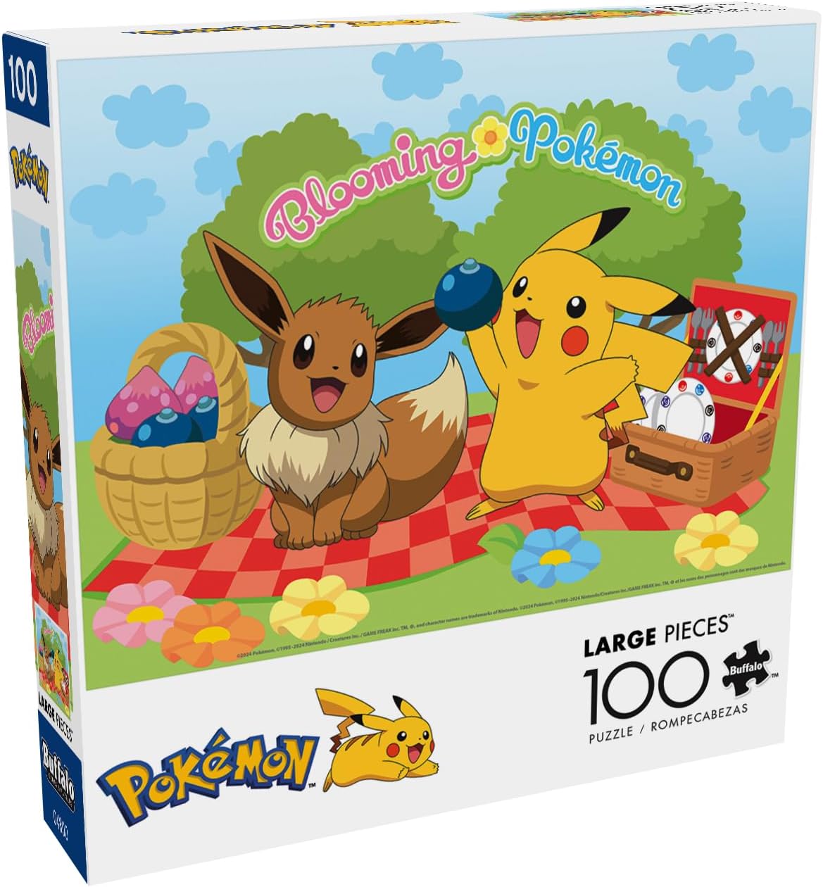Buffalo Games - Pokemon - Blooming Pokemon (Pikachu and Eevee) - 100 Piece Jigsaw Puzzle for Families -Challenging Puzzle Perfect for Game Nights - Finished Size is 15.00 x 11.00