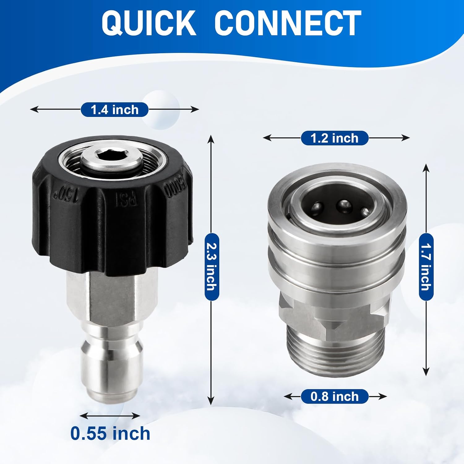 Pressure Washer Adapter Set, Stainless Steel Pressure Washer Quick Connect Kit, M22 14mm to 3/8" Quick Connect Swivel Fittings, 4 Pack