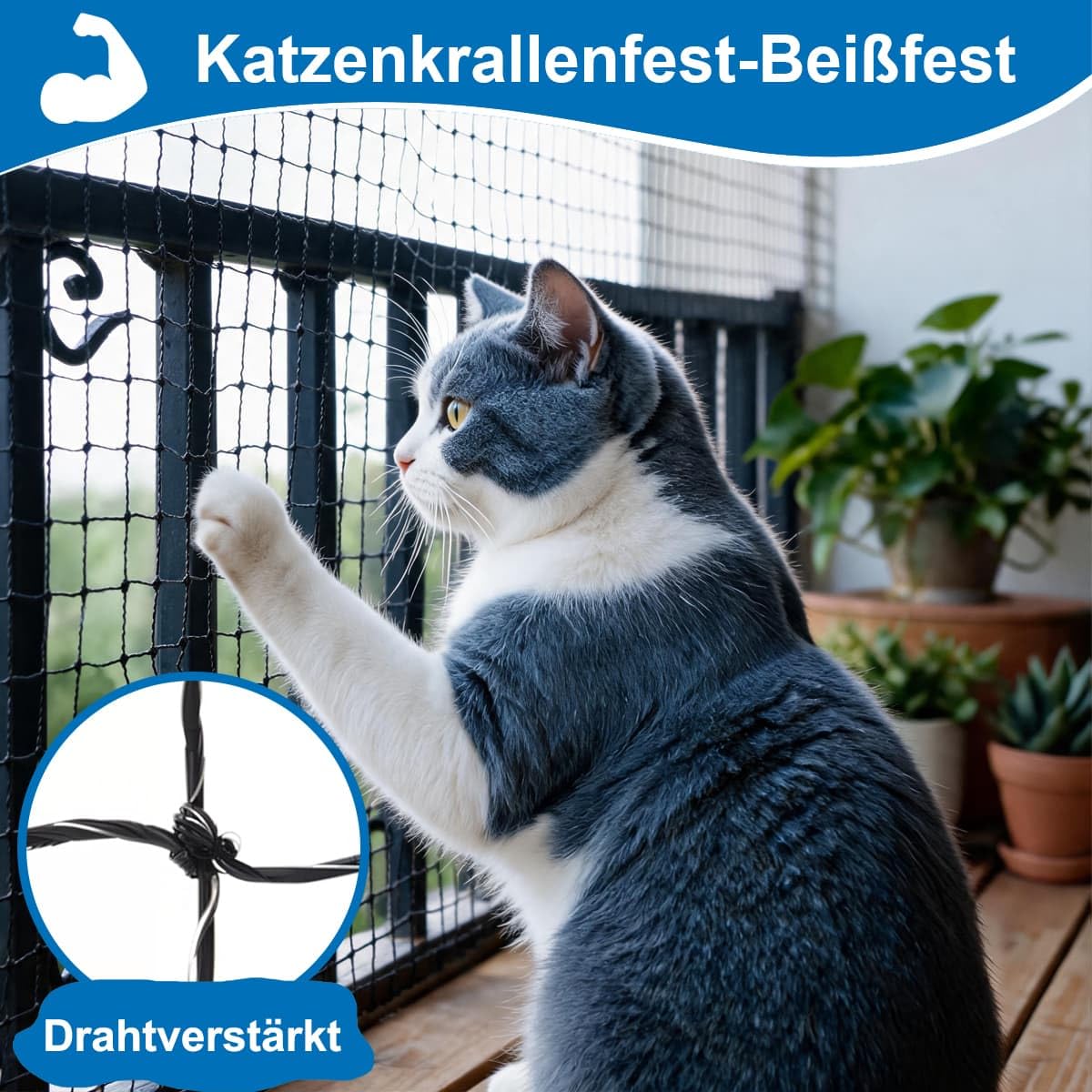 Katzennetz Für Balkon 10x3m,Katzennetz Drahtverstärkt Schwarz,Mit Montagezubehör, Uv-Beständig Langlebig, Für Balkon, Fenster, Zaun Geeignet(10x3m