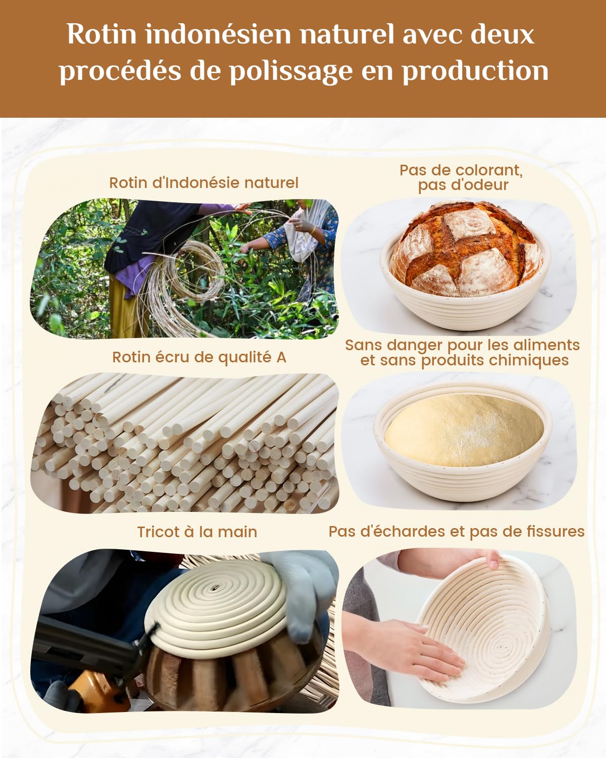 Banneton Panier d'épreuvage Set, PITCH PULSE Panier Banneton Brotform en Rotin Naturel pour Pain et Levain