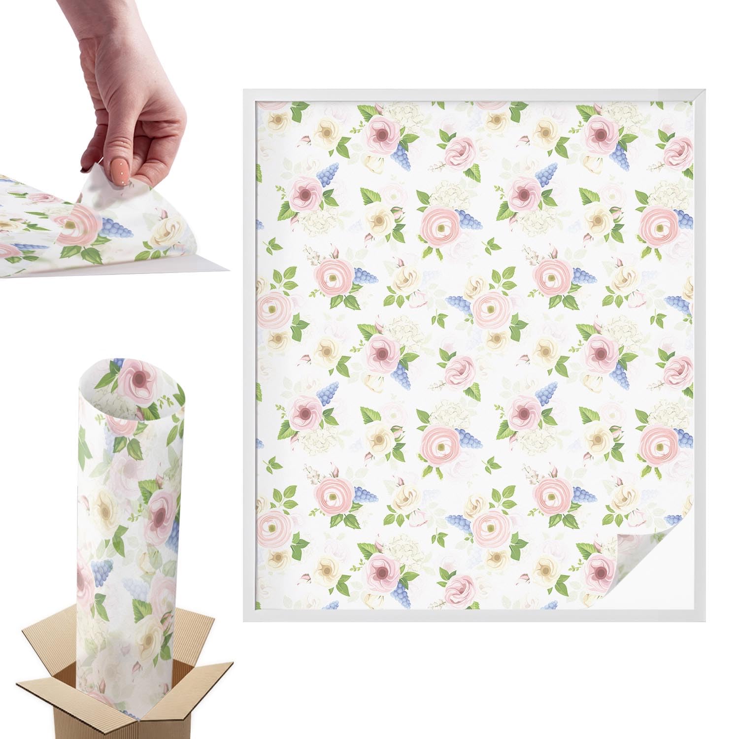 Film vitrail floral pour fenêtre de salle de bain et chambre 100x116 cm