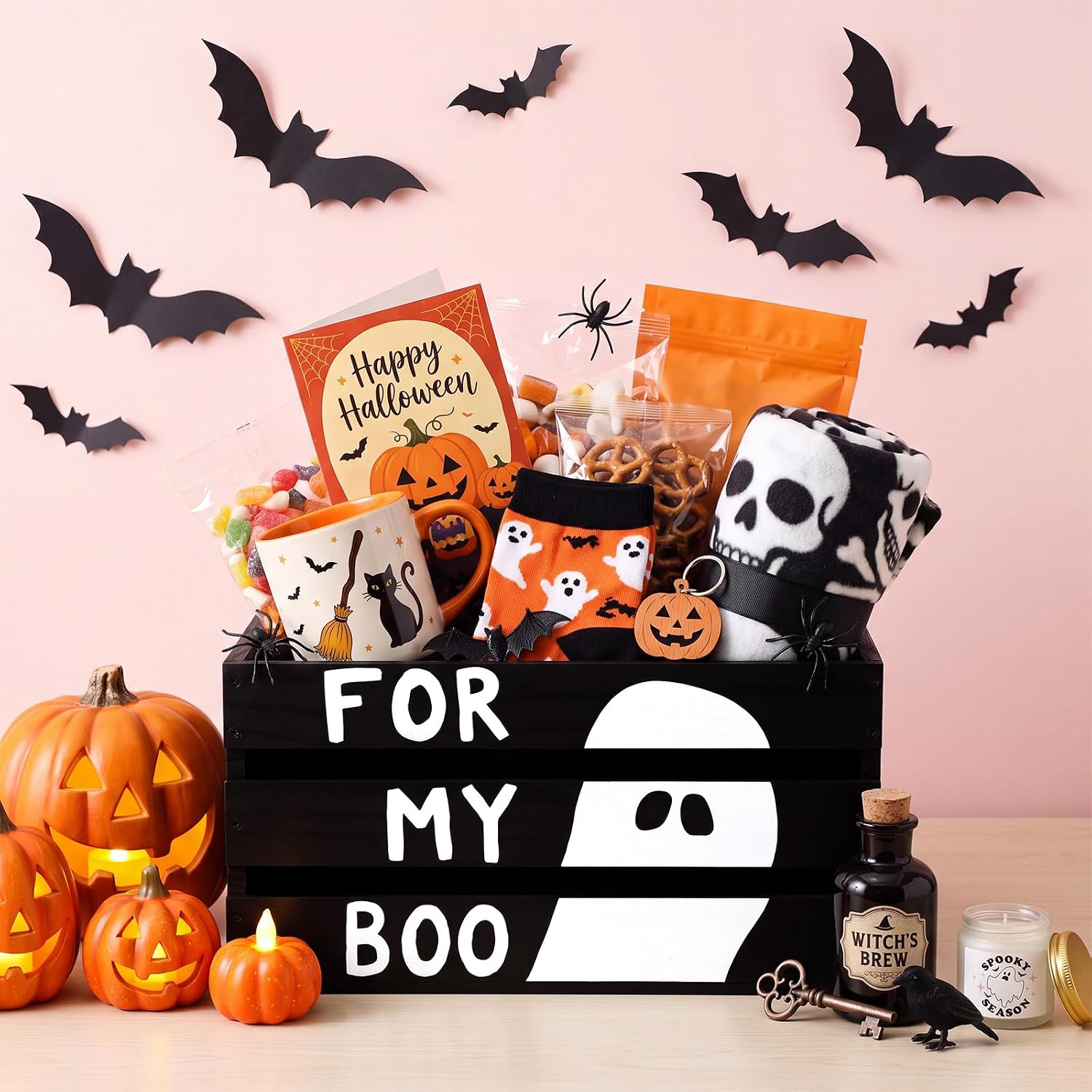 Halloween Boo Basket for Him Crate, Black Ghost Design Box, 17"x13"x8.9" image 3