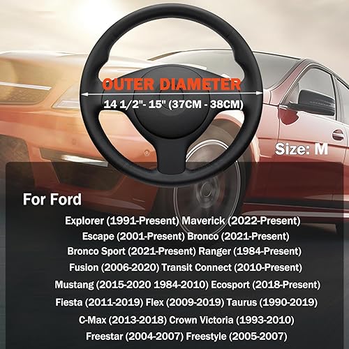 Miniatura 9 de XHRING Funda para volante de automóvil para Ford Fusion Mustang Bronco/Bronco Sport Ranger Maverick Edge Explorer Escape Focus Ecosport Transit