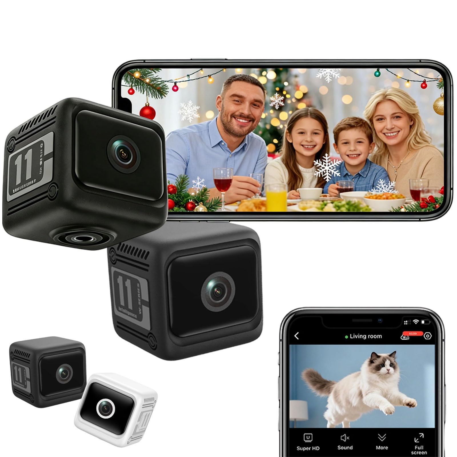 W11 Mini Wireless Security Camera, 1080p WiFi Hidden Cameras with Night Vision, App Control for Nanny/Camera Monitoring, Property Protection (Black*2)