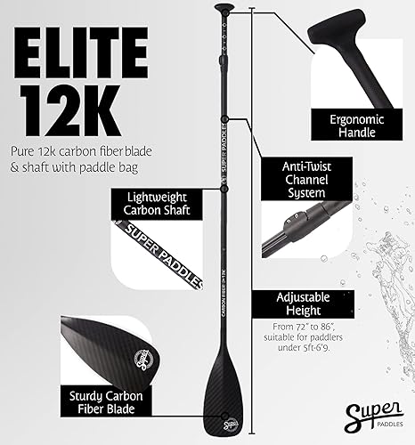 Miniatura 3 de SUP Paddle - Palas de fibra de carbono y fibra de vidrio 3 piezas de paletas ajustables con cuchillas de rendimiento de fibra de carbono o fibra de