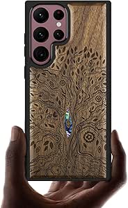 Carveit Designer Wooden Case For Google Pixel 8 Pro Case Cover [Wood Engraving & Shell Inlay] Compatible With Wireless Chargers Pixel 8 Pro Case (Whale Tail-Red Wood