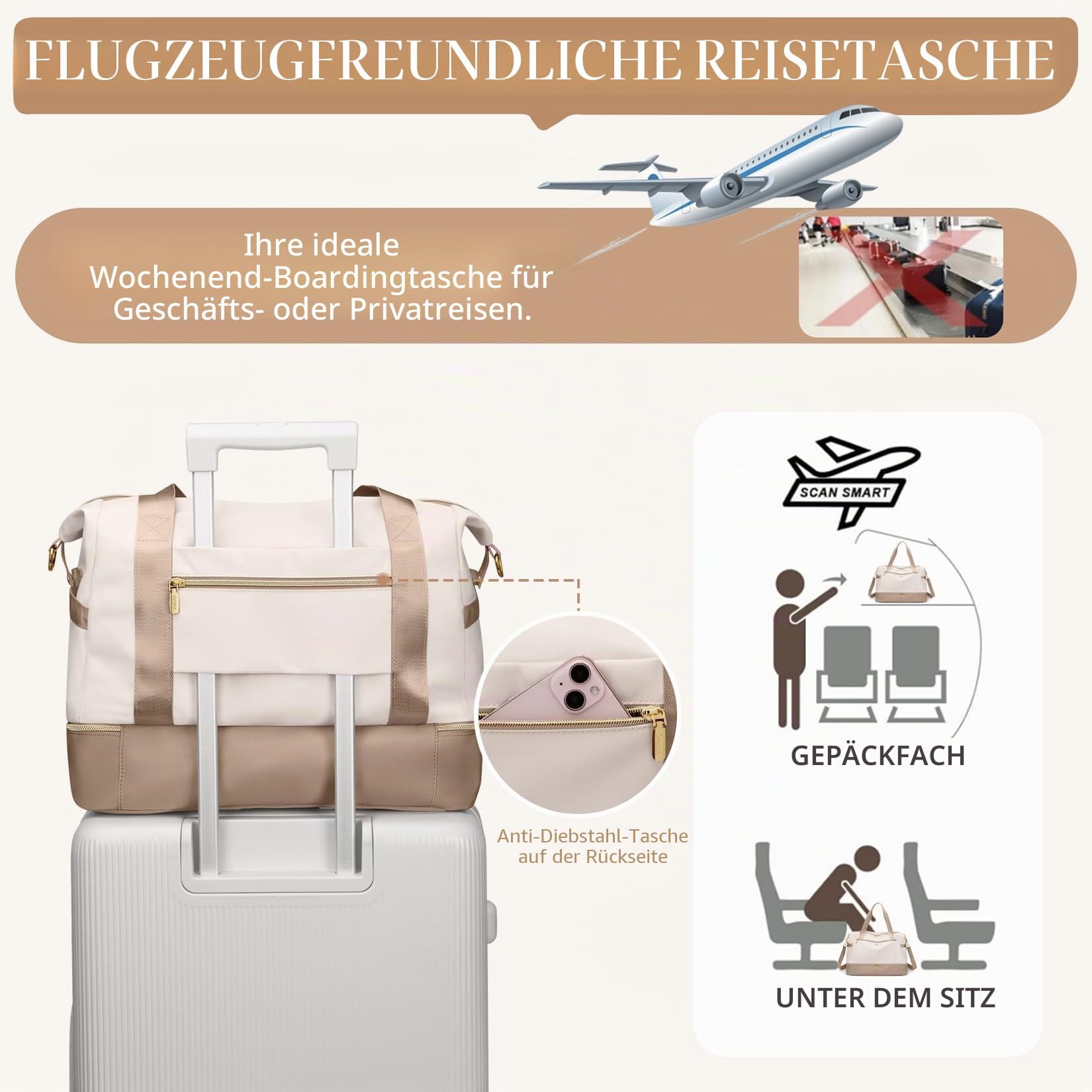 VNINE Weekender Damen mit Kulturtasche Schuhfach, 30L Reisetasche Damen Wasserdicht Sporttasche Handgepäck Tasche Groß Kliniktasche Geburt Wickeltasche Travel Bag für Kurze Reise Flugzeug