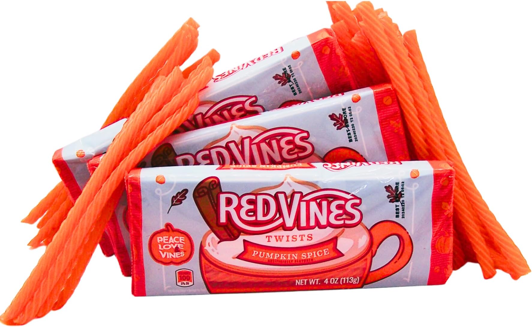 Pumpkin Flavored Twisted Licorice, Pack of 3, Fall Inspired Chewy Treat, 4 Ounce Packages