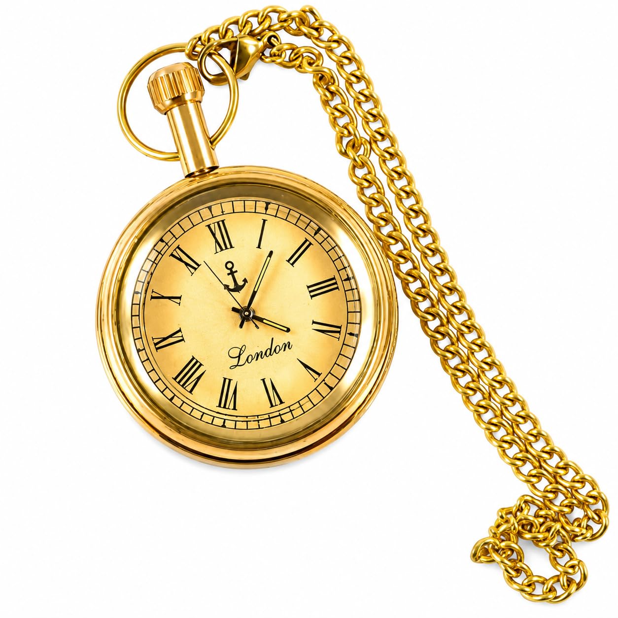 Vintage Pocket Watch with Chain – Classic Gold Roman Numeral “London” Dial Analog Pocket Watch for Men & Women | Retro Antique Watch for Wedding, Gift & Collection-image-15