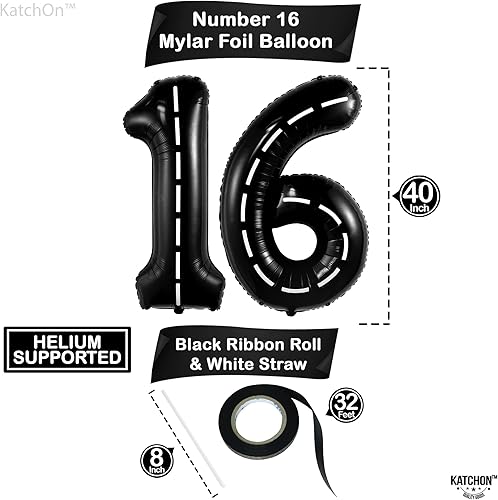 Miniatura 4 de KatchOn, Globos negros gigantes de cumpleaños número 16, 40 pulgadas, globos con números 16, decoraciones de cumpleaños de 16 años para niños,