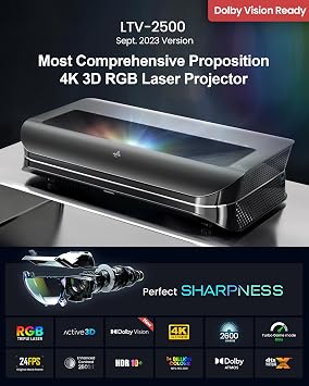 AWOL VISION LTV-2500 4K UHD Ultra Short Throw Triple Laser Projector with Dolby Vision & Atmos, Active 3D, 150, HDR10+, UST Laser TV Projector (Fire TV Stick 4K Max included)