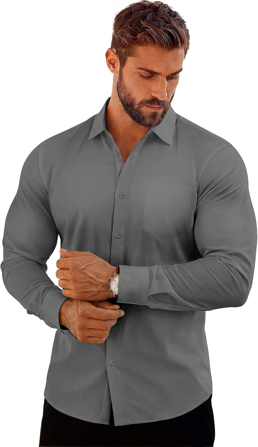 COOFANDY Men's Muscle Fit Dress Shirts Button Down Long Sleeve Shirt image 5
