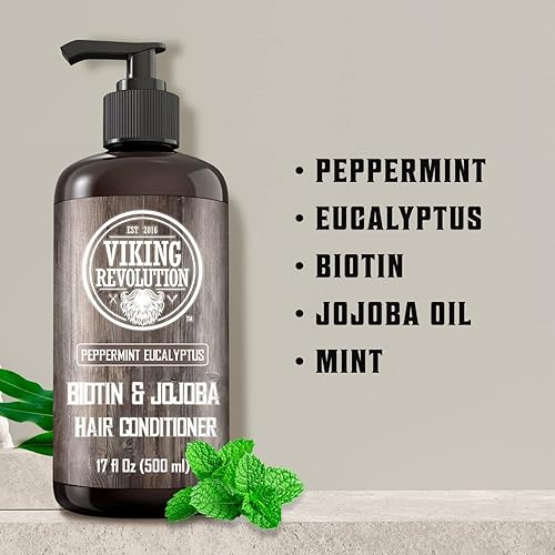 Miniatura 2 de Viking Revolution Biotin - Acondicionador para hombre, eucalipto y menta con aceites de jojoba y menta, para cabello seco (17 onzas)