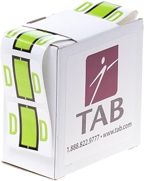 TAB Alphabetic Folder Label Roll, D, Light Green, 1", 500 Labels/Roll