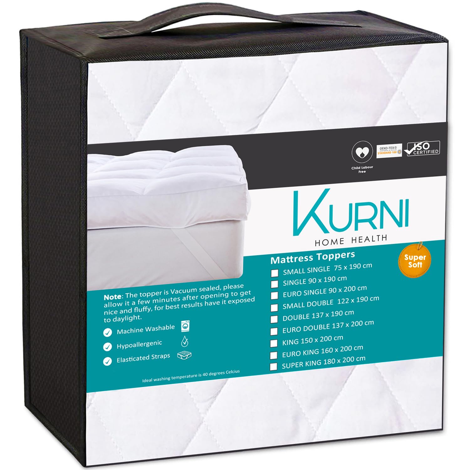 Mattress Topper Bed Protector White, UK King 150x200cm Size, Soft, Machine Washable, Noiseless Composition with 4 Sided Anchor Corner Straps