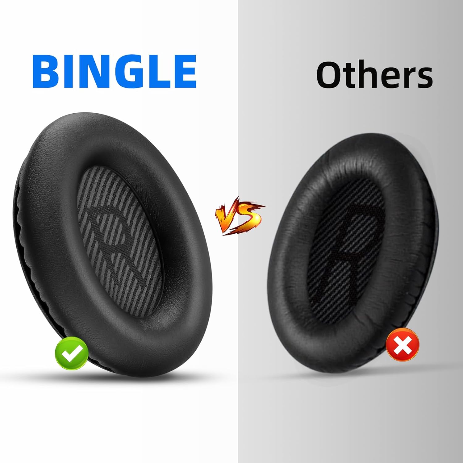 BINGLE Replacement Ear Pads for Bose Headphones QuietComfort 35 (QC35) & Quiet Comfort 35 II (QC35ii) Protein Leather Ear Cushions- Memory Foam- Added Thickness- Noise Isolation-Enhanced Comfort - Image 5