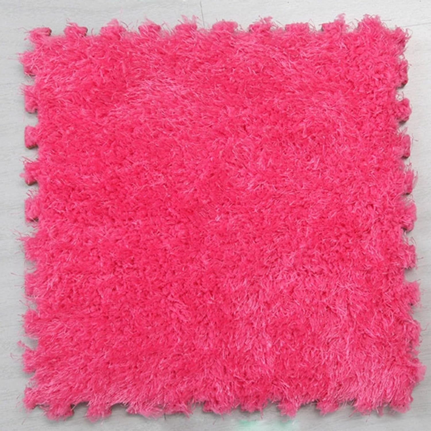 Pluszowa mata puzzlowa, Antypoślizgowa pluszowa mata piankowa z blokadą Mata podłogowa Klocki dywanowe 16 szt. Wielokolorowy(Rose Red)