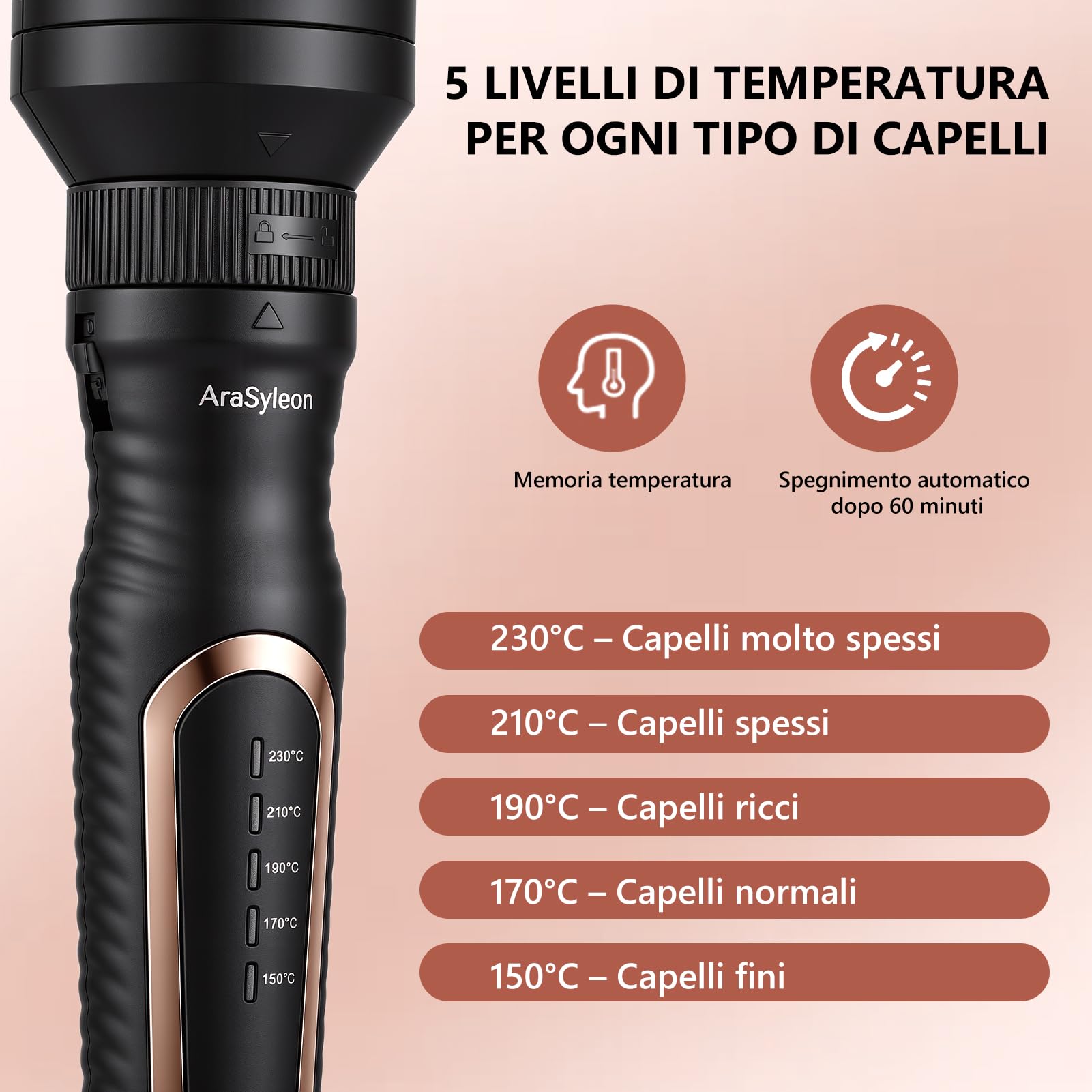 3-in-1 Spazzola Termica Set, Accessori Rimovibili (32/38/45mm), Tecnologia Ioni Ceramica-Tormalina, Anti-Crespo, Perfetta come Spazzola Elettrica per Styling Rapido