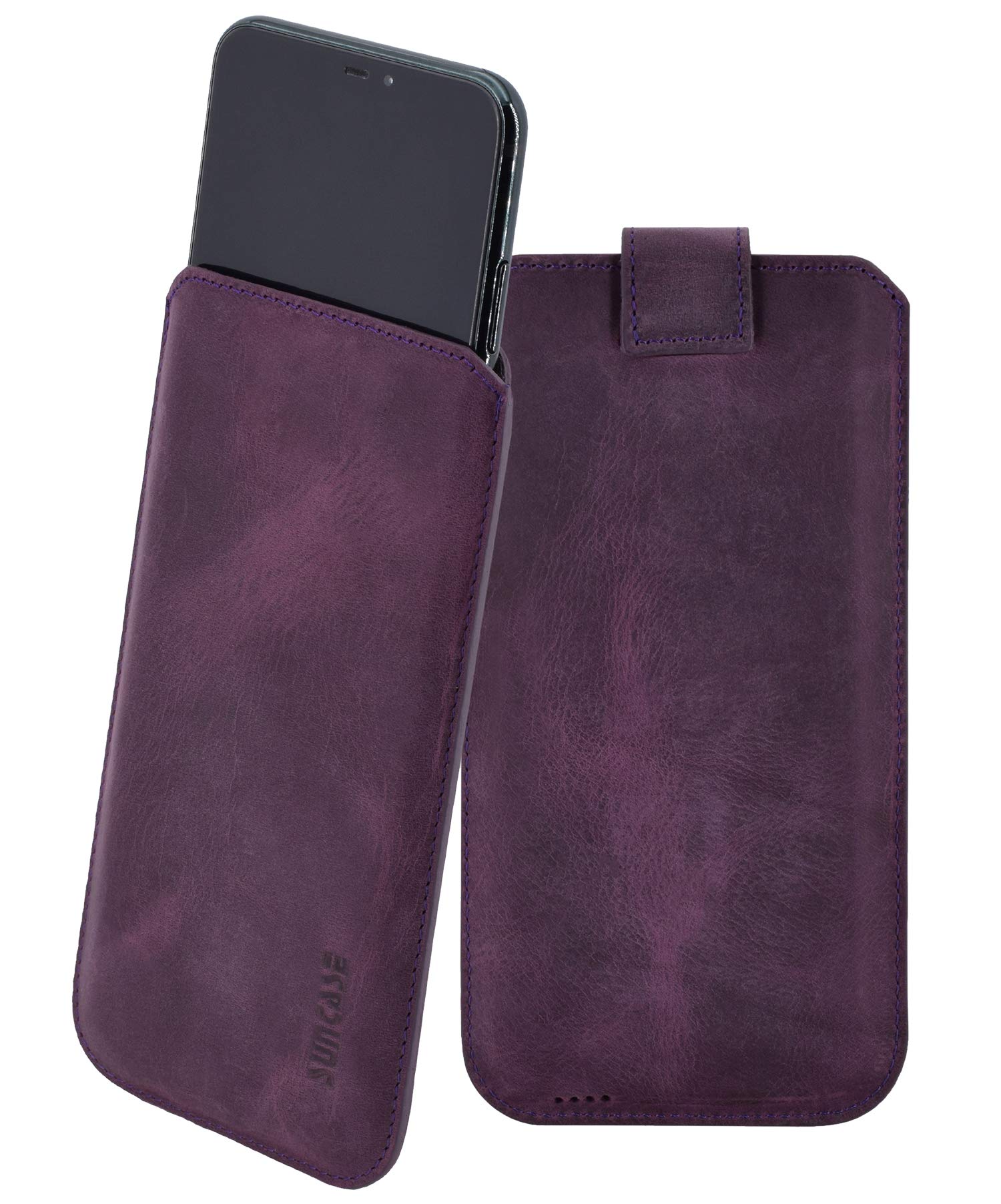 Custodia In Vera Pelle Suncase Slim-Edition Per Gigaset GS195, Colore Viola Antico, Con Funzione Di Estrazione E Chiusura Magnetica