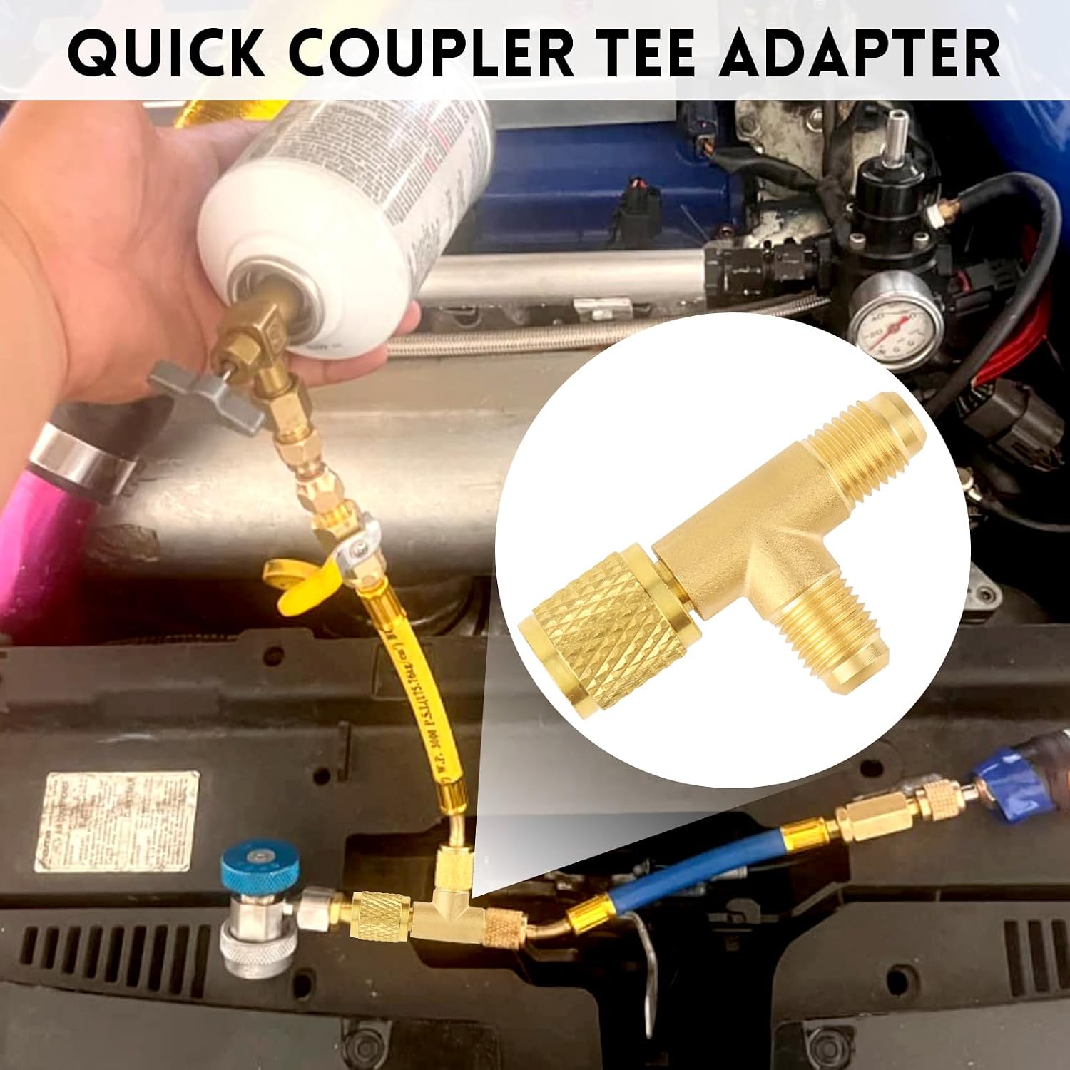 Quick Coupler Access Tee, 1/4 Inch SAE Valves Core Tee Adapter Brass Refrigerant for R22 R12 R134 Gauge Deep Vacuum Pump Manifold Air Conditioning Parts - 2 Pcs