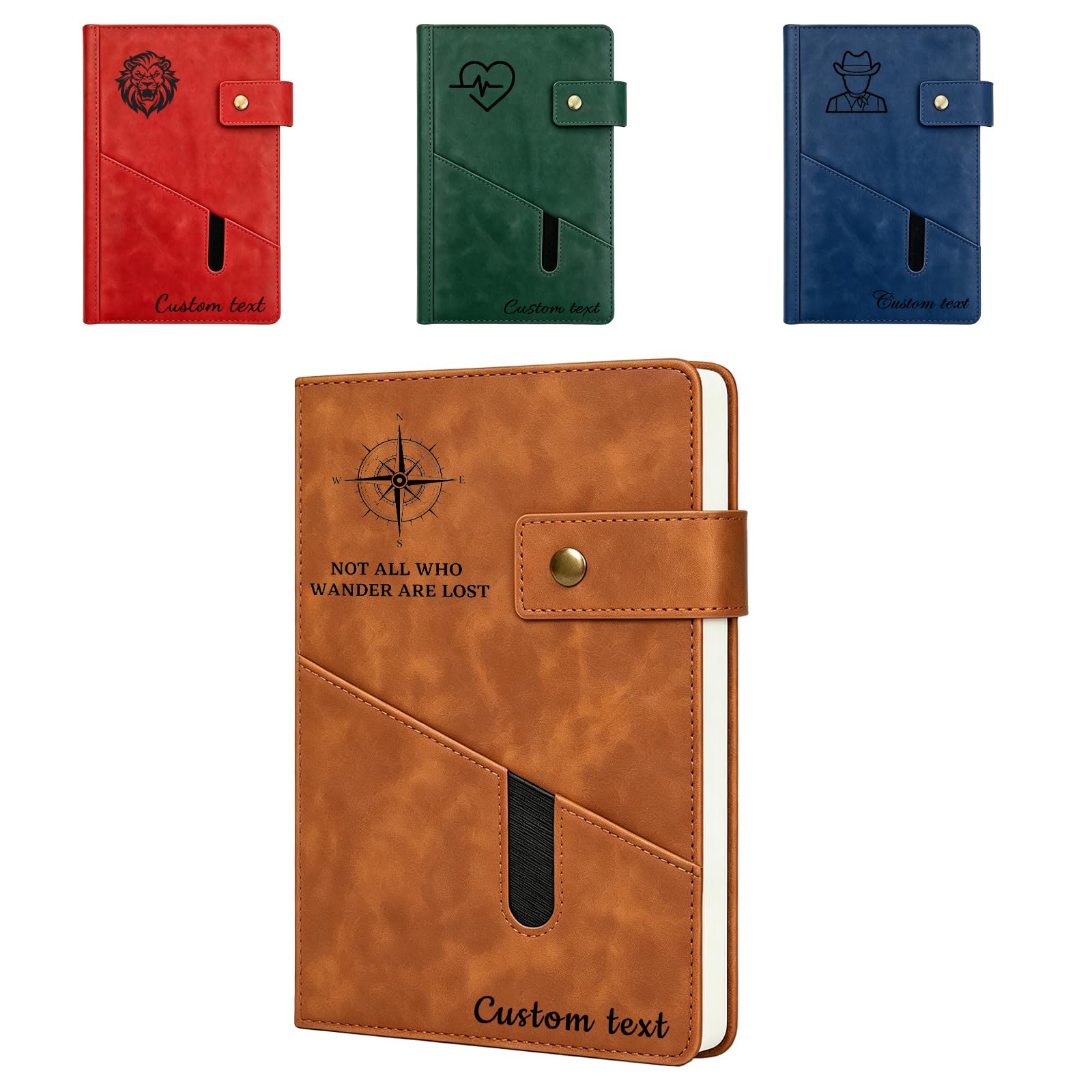 ZFN Personalised Leather Journal A5 Notebook Custom Engraved Name Message Unique Gifts for Men Women Luxury Business Travel Graduation Office Writing Book (brown)
